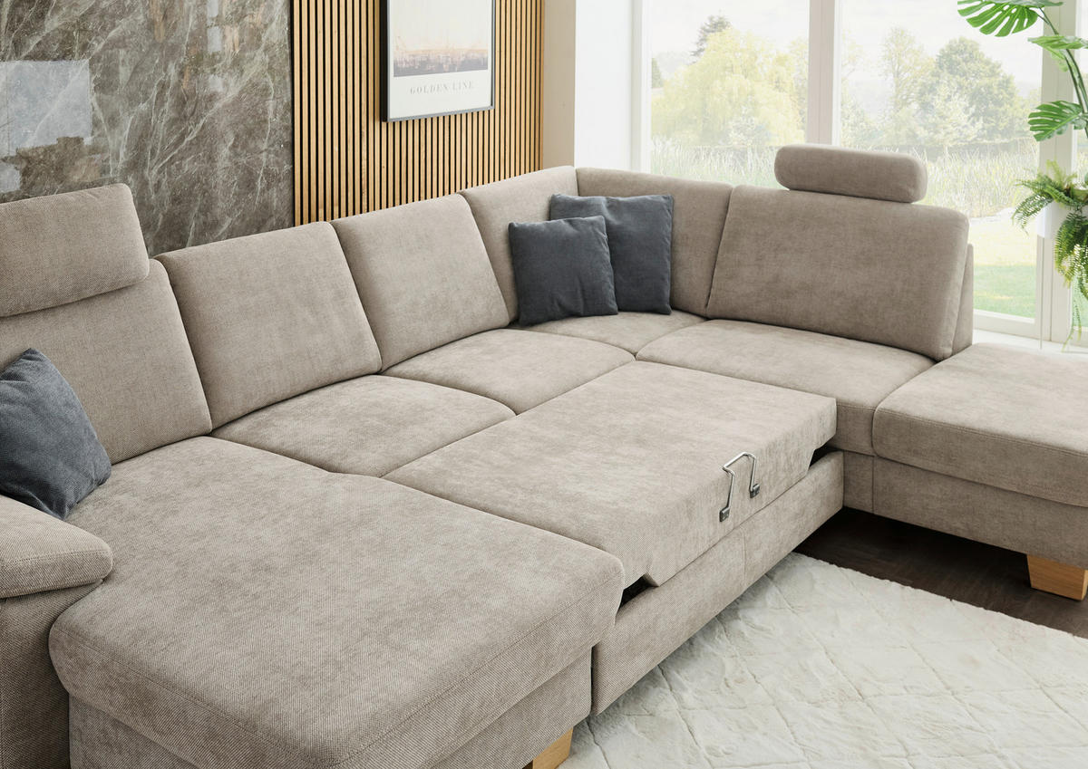 WOHNLANDSCHAFT Beldomo System in Flachgewebe Beige  - Eichefarben/Beige, KONVENTIONELL, Holz/Textil (235/316/167cm) - Beldomo System