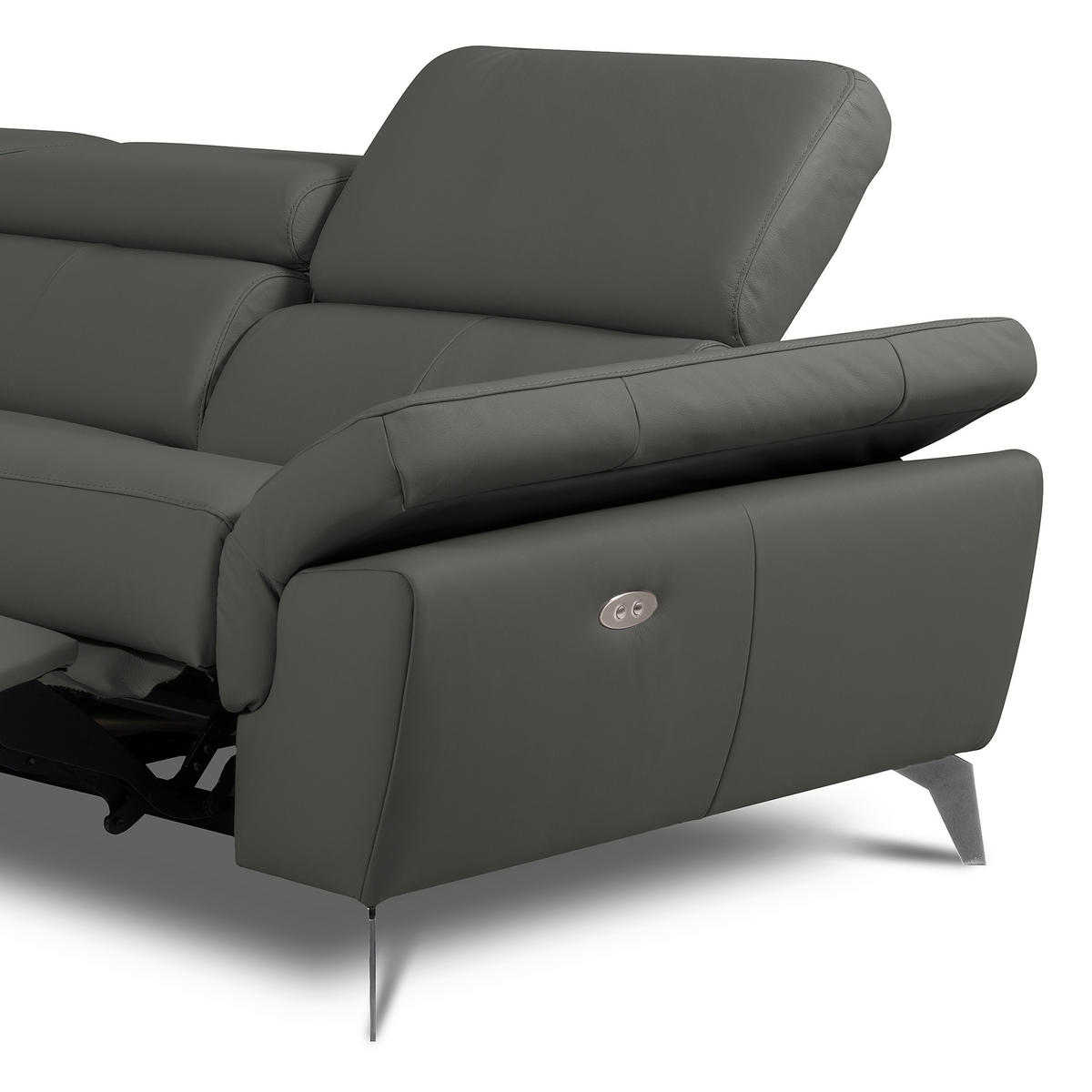 ECKSOFA  in Lederlook Echtleder Anthrazit Rücken echt, Armteilverstellung, Relaxfunktion, Kopfteilverstellung  179/252 cm  - Chromfarben/Anthrazit, Design, Leder/Textil (179/252cm) - Livetastic