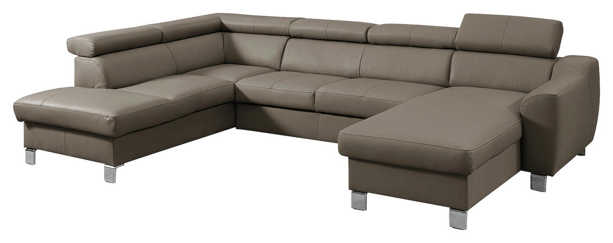 WOHNLANDSCHAFT in Lederlook Echtleder Taupe  - Taupe/Chromfarben, Design, Leder/Textil (208/315/175cm) - Livetastic