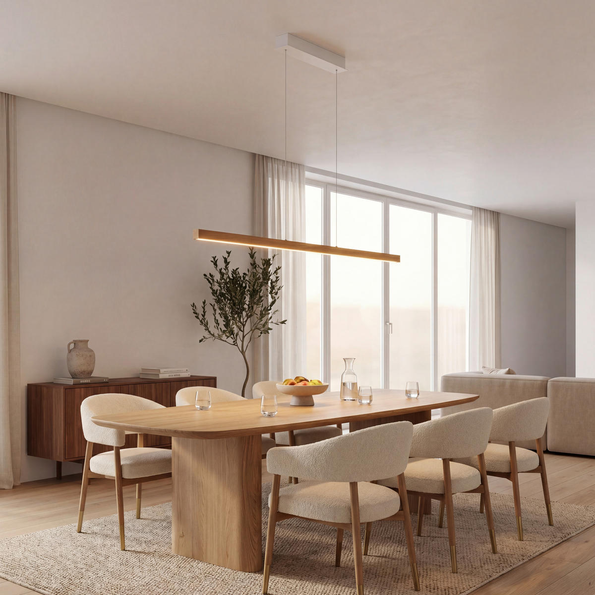 LED-HÄNGELEUCHTE Laurent 120/4/55-150 cm  - Silberfarben/Braun, Natur, Holz/Kunststoff (120/4/55-150cm) - Herzblut