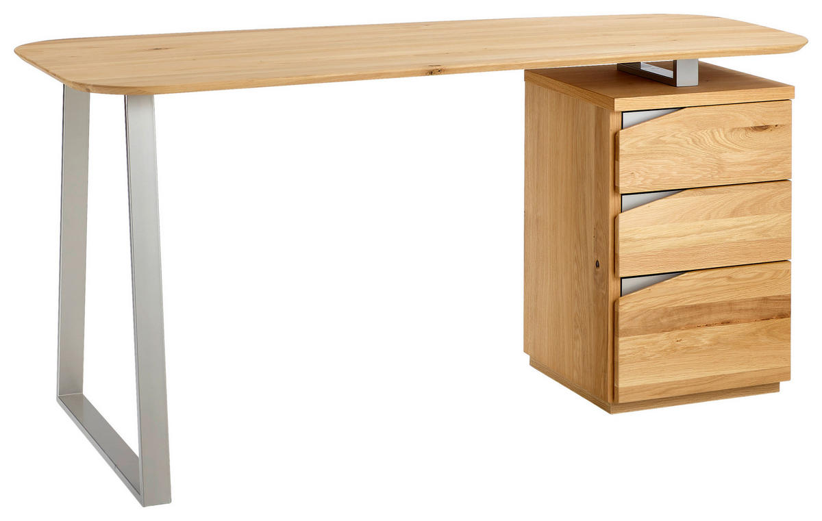 SCHREIBTISCH 150/67/72,5 cm  in Eichefarben  - Edelstahlfarben/Eichefarben, KONVENTIONELL, Holz/Metall (150/67/72,5cm) - Livetastic