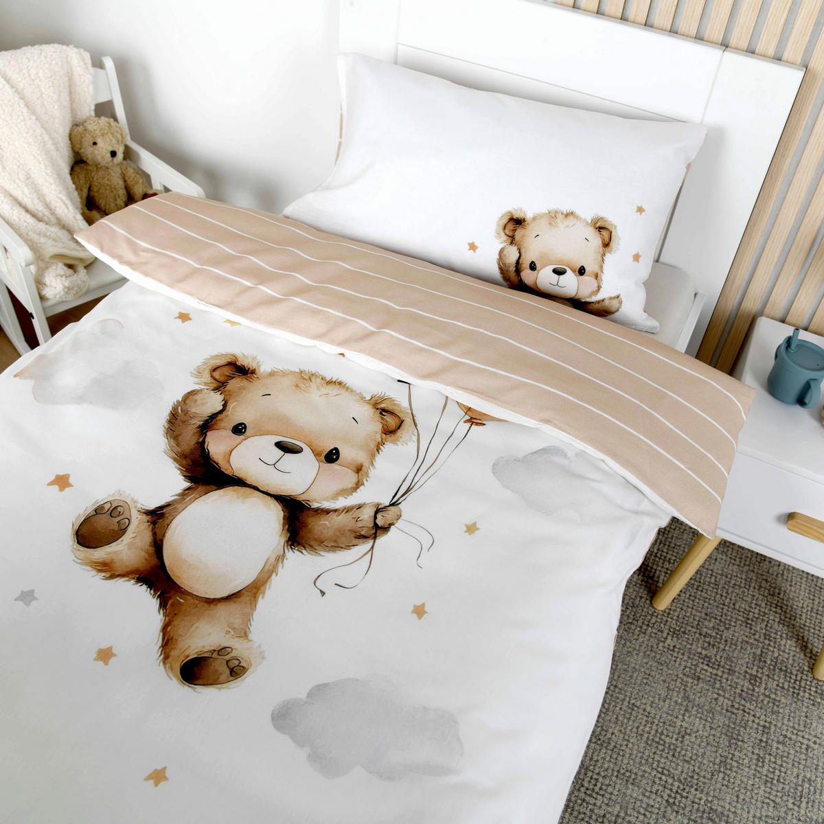 BABYBETTWÄSCHE Ballon Teddy Renforcé 100/135 cm  - Weiß/Hellblau, Textil (100/135cm) - baby best