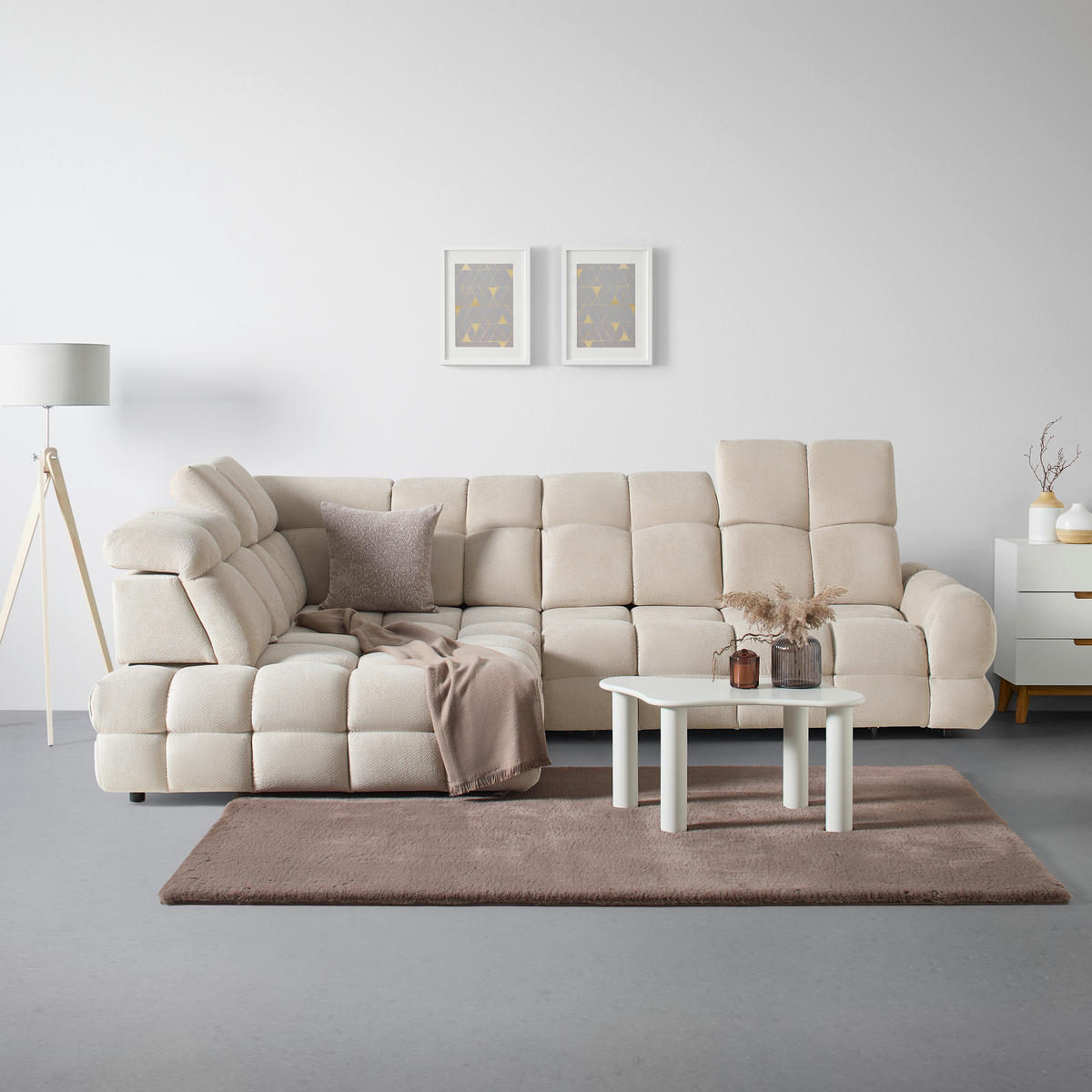 HÖRNSOFFA i vävt tyg beige  - beige/svart, Modern, trämaterial/trä (217/302cm) - Livetastic