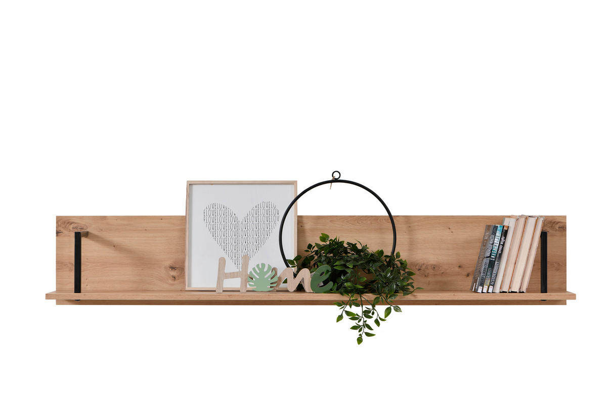 NÁSTENNÝ REGÁL, čierna, farba duba - čierna/farba duba, Basics, kompozitné drevo (137,5/24/21cm) - Xora
