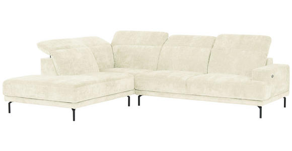 ECKSOFA Creme Chenille Kopfteilverstellung, Sitztiefenverstellung  - Creme/Schwarz, Design, Textil/Metall (307/243cm) - Xora