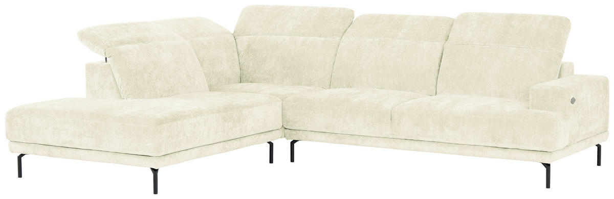 ECKSOFA Creme Chenille Kopfteilverstellung, Sitztiefenverstellung  - Creme/Schwarz, Design, Textil/Metall (307/243cm) - Xora