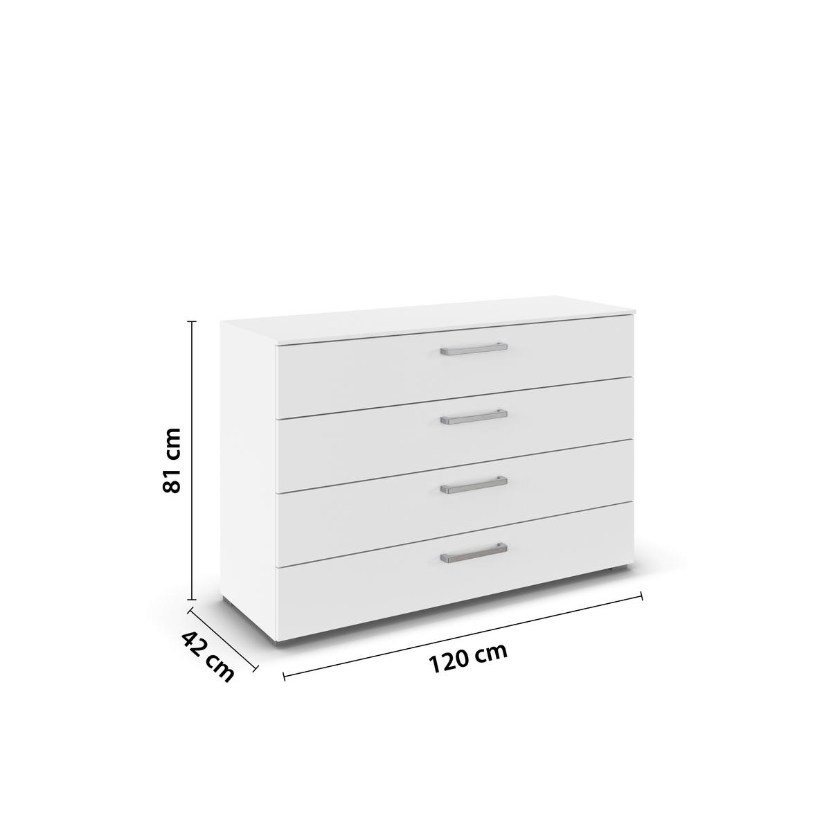 KOMMODE , 120/81/42 cm, 4 Schublade(n)  - Edelstahlfarben/Alufarben, Basics, Holzwerkstoff/Kunststoff (120/81/42cm) - Xora