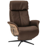 RELAXSESSEL Echtleder Relaxfunktion, Kopfteilverstellung    - Hellbraun/Nussbaumfarben, Design, Leder/Holz (78/104-113/84cm) - Welnova
