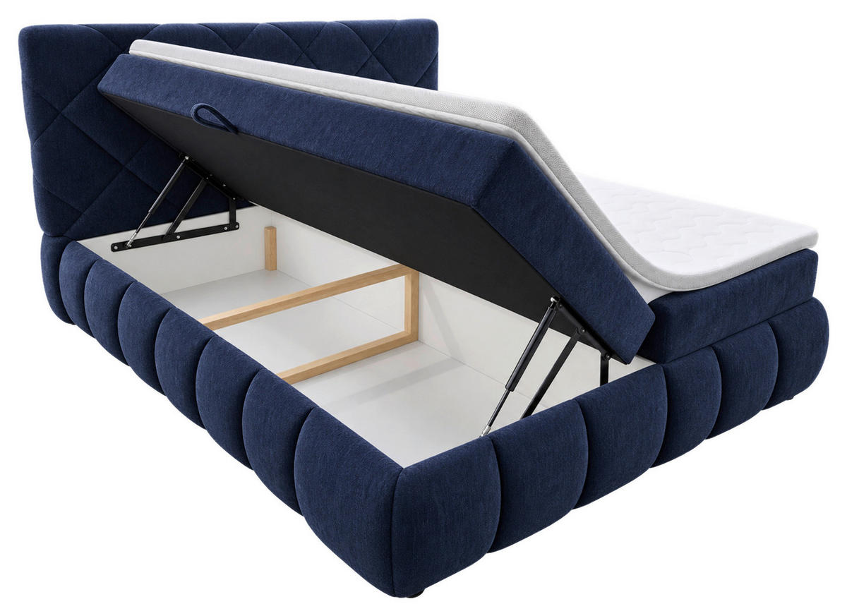 BOXBETT 180/200 cm,  in Dunkelblau, gepolstertes Kopfteil, Bettkasten, Topper, Matratzen, H3 + H3 = fest  - Schwarz/Dunkelblau, Design, Kunststoff/Textil (180/200cm) - Chameo