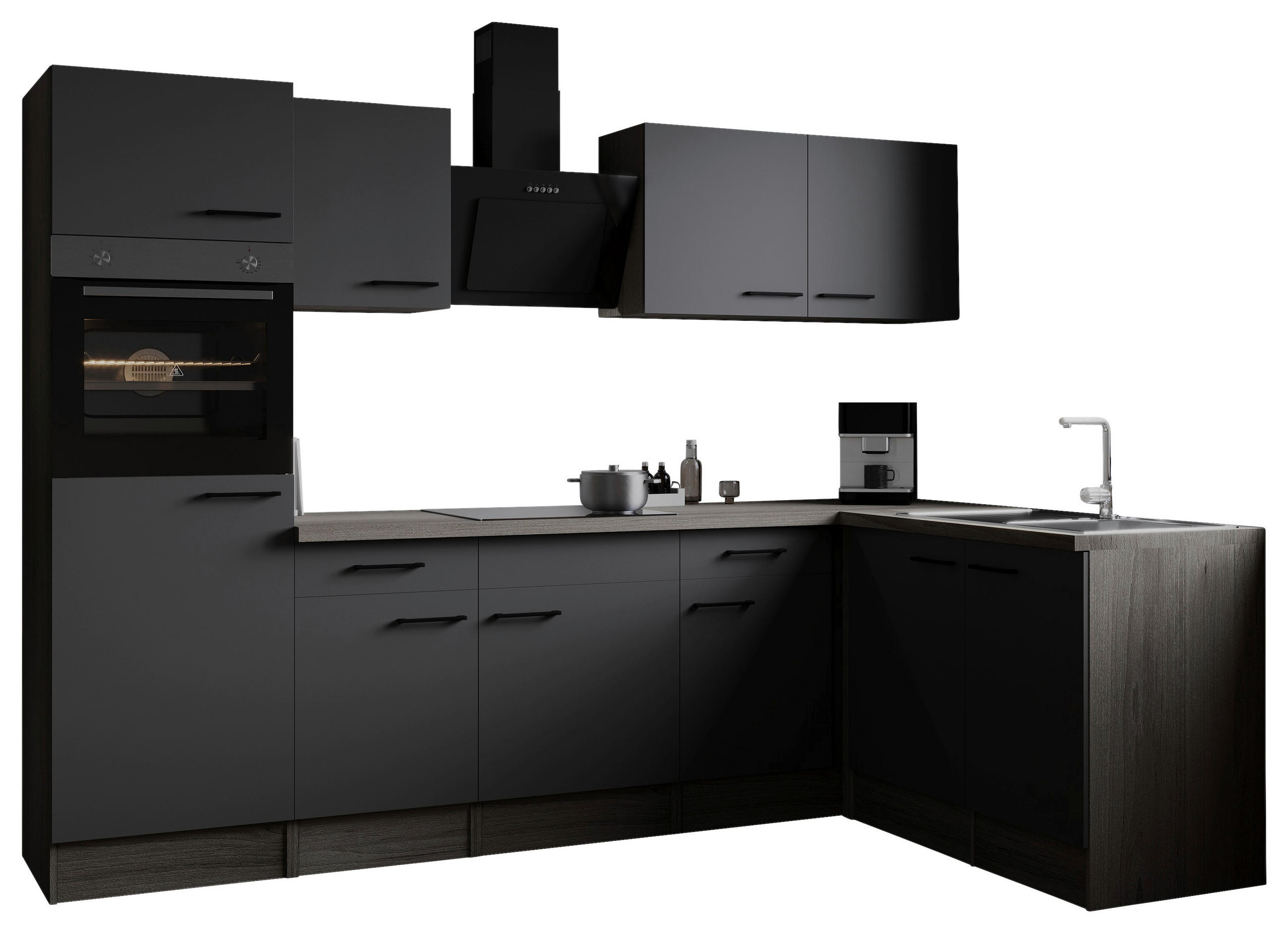 ECKKÜCHE 280/172 cm  in Grau, Eichefarben  - Eichefarben/Schwarz, Design, Holzwerkstoff/Metall (280/172cm) - Respekta