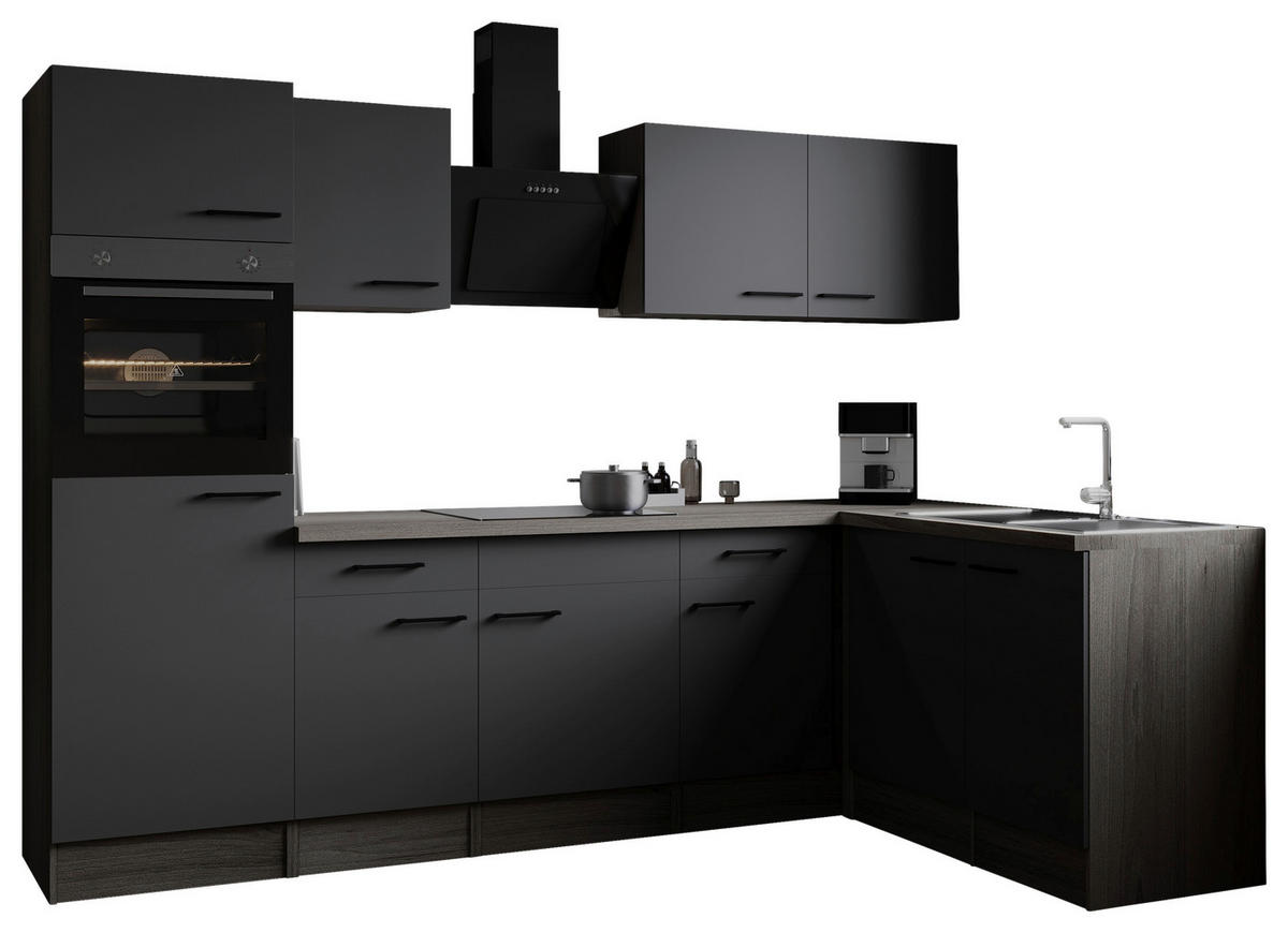 ECKKÜCHE 280/172 cm  in Grau, Eichefarben  - Eichefarben/Schwarz, Design, Holzwerkstoff/Metall (280/172cm) - Respekta