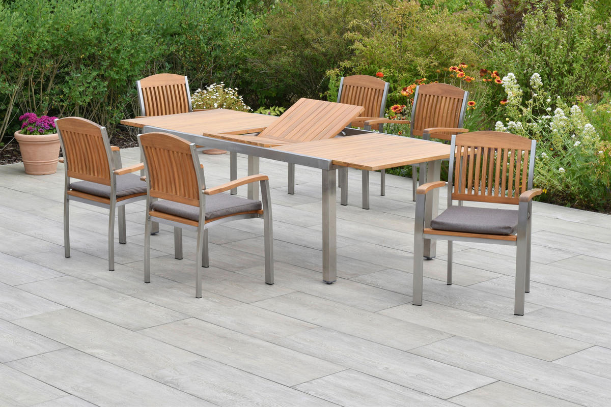 GARTENSET Akazie massiv Edelstahl  - Silberfarben/Naturfarben, MODERN, Holz/Textil - Gardenson