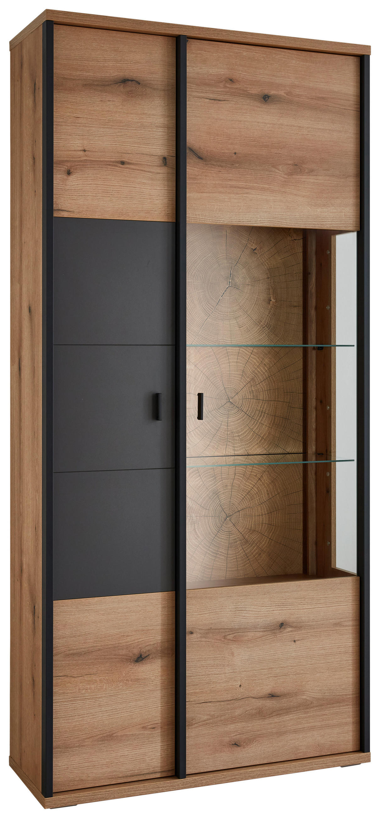 VITRINE noir, couleur de chêne, gris foncé  97,4/208,8/38 cm  - gris/couleur de chêne, Konventionell, métal/verre (97,4/208,8/38cm) - Xora