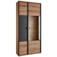 VITRINE  in Schwarz, Eichefarben, Dunkelgrau - Eichefarben/Dunkelgrau, KONVENTIONELL, Glas/Holzwerkstoff (97,4/208,8/38cm) - Xora