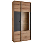 VITRINE  in Schwarz, Eichefarben, Dunkelgrau - Eichefarben/Dunkelgrau, KONVENTIONELL, Glas/Holzwerkstoff (97,4/208,8/38cm) - Xora