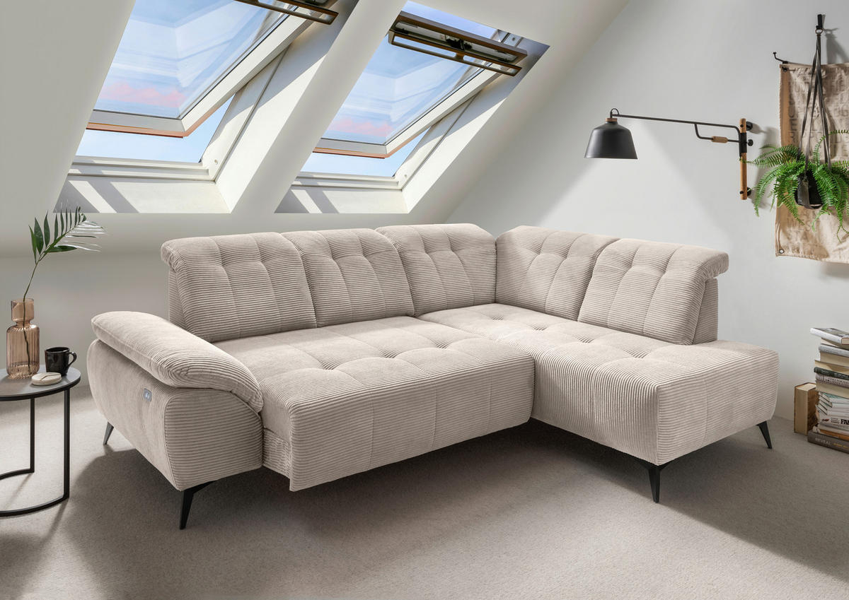 ECKSOFA in Cord Beige  - Beige/Schwarz, Modern, Textil/Metall (272/200cm) - Livetastic