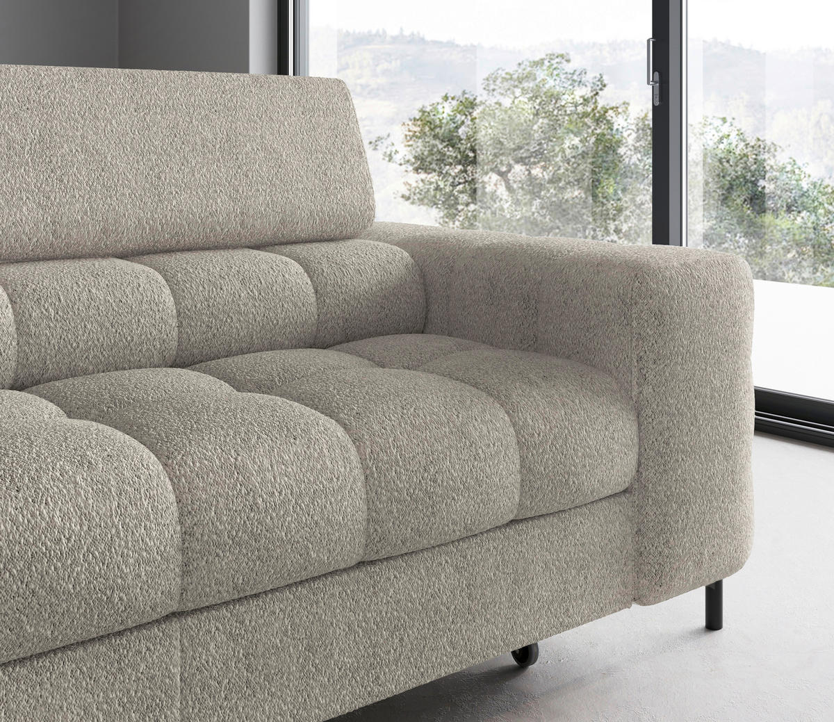 ECKSOFA FERUCCE in Teddystoff Beige  200/276 cm  - Beige/Schwarz, Design, Textil/Metall (200/276cm) - MID.YOU