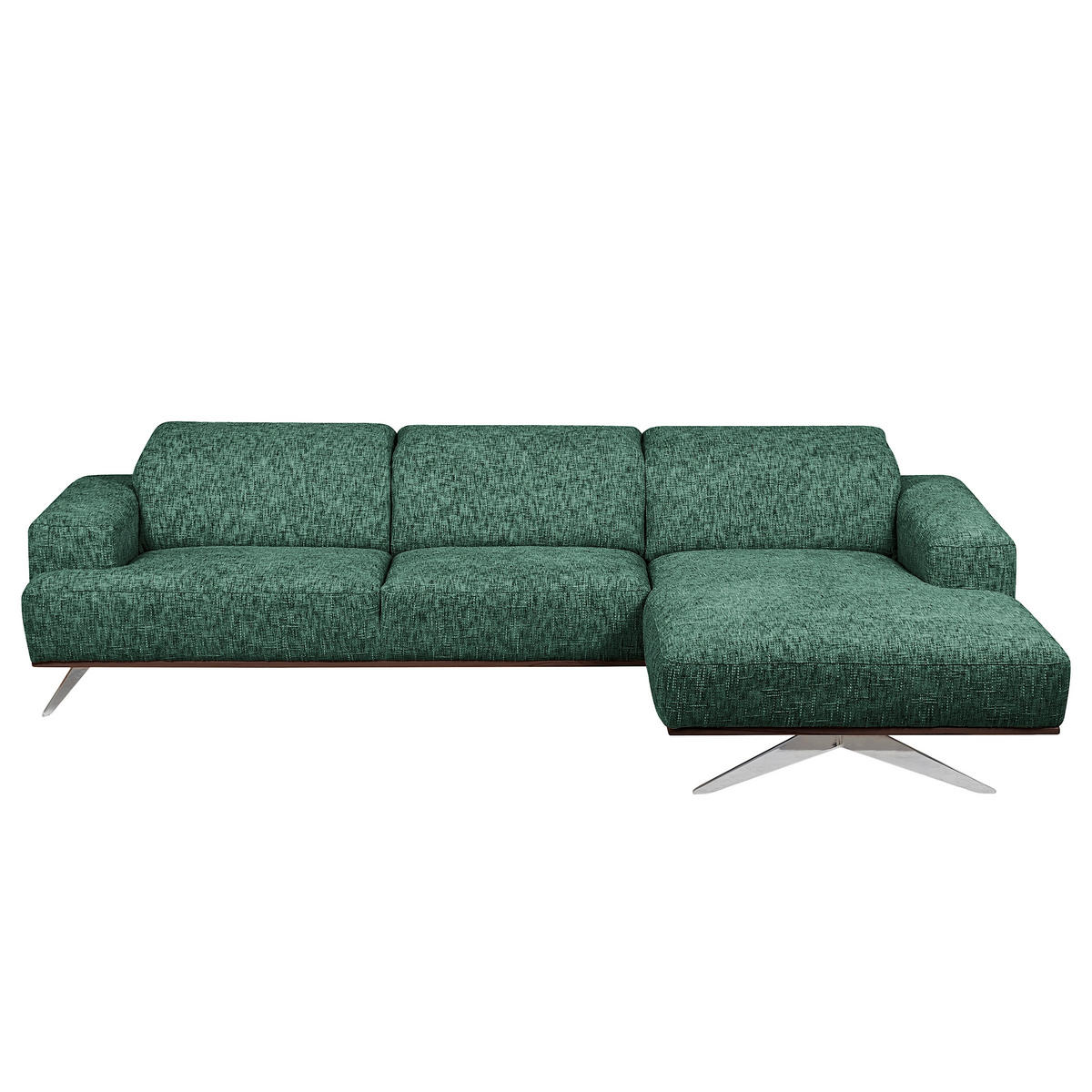 ECKSOFA PORTLAND in Struktur Grün Kopfteilverstellung  295/187 cm  - Chromfarben/Grün, Design, Holz/Textil (295/187cm) - Livetastic