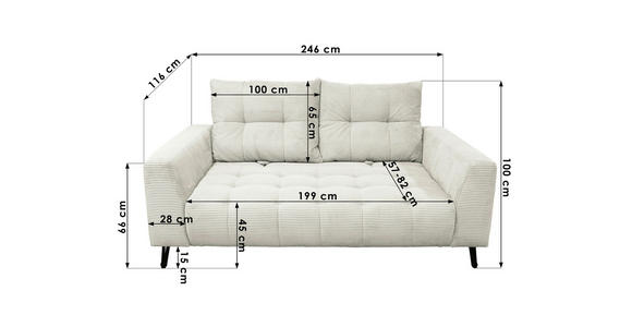 BIGSOFA  in Cord Naturfarben  - Schwarz/Naturfarben, KONVENTIONELL, Textil/Metall (246/100/116cm) - Carryhome