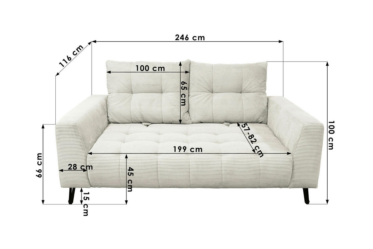 BIGSOFA Cord Salbeigrün  - Salbeigrün/Schwarz, KONVENTIONELL, Textil/Metall (246/100/116cm) - Carryhome