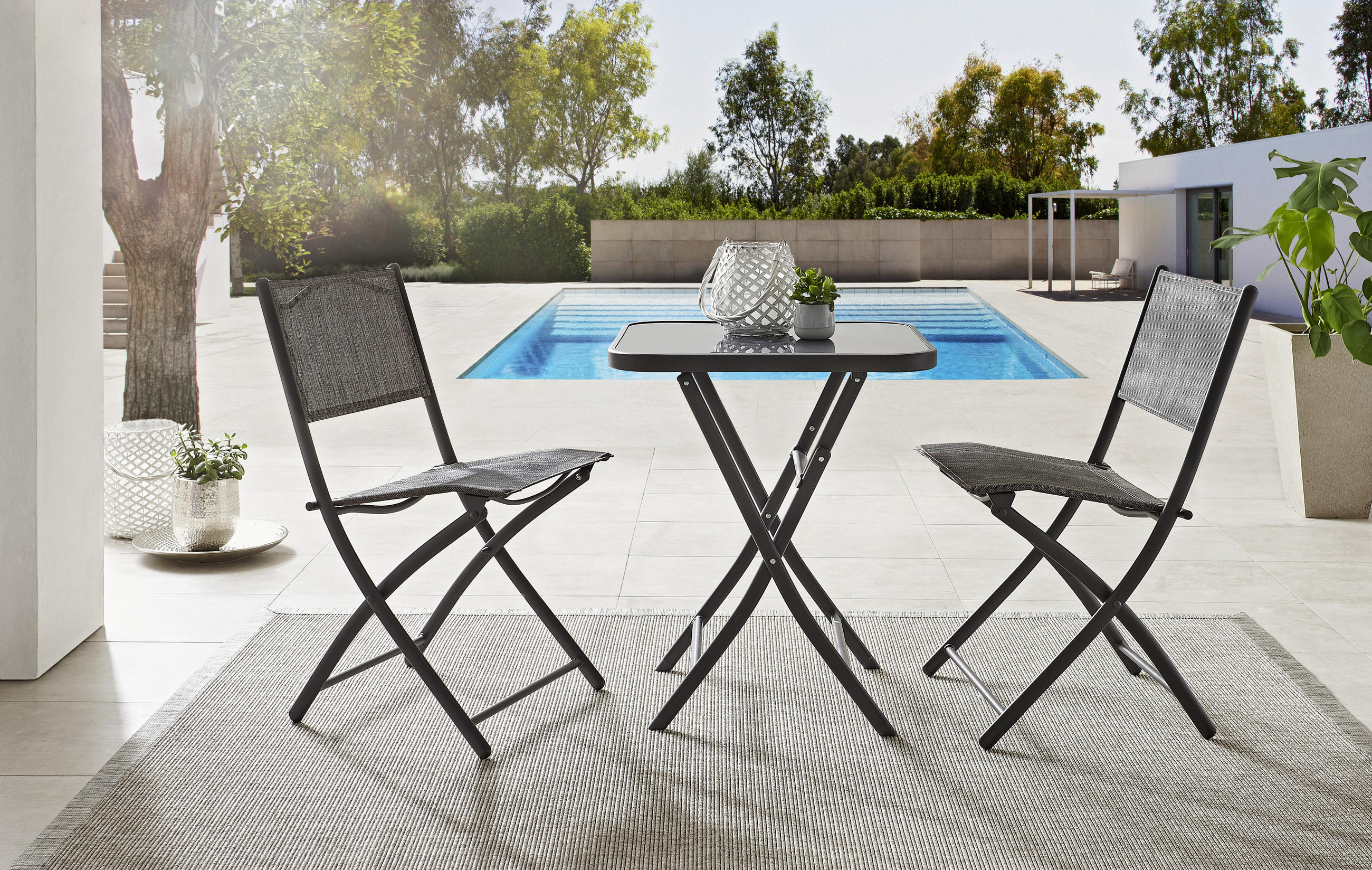 VRTNI SKLOPIVI STOL  antracit  metal, staklo      - antracit, Basics, staklo/metal (60/60/72cm) - Xora
