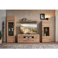 WOHNWAND  in Eschefarben, Eiche Artisan 305/194/49 cm  - Eschefarben/Schwarz, Design, Glas/Holz (305/194/49cm) - Linea Natura