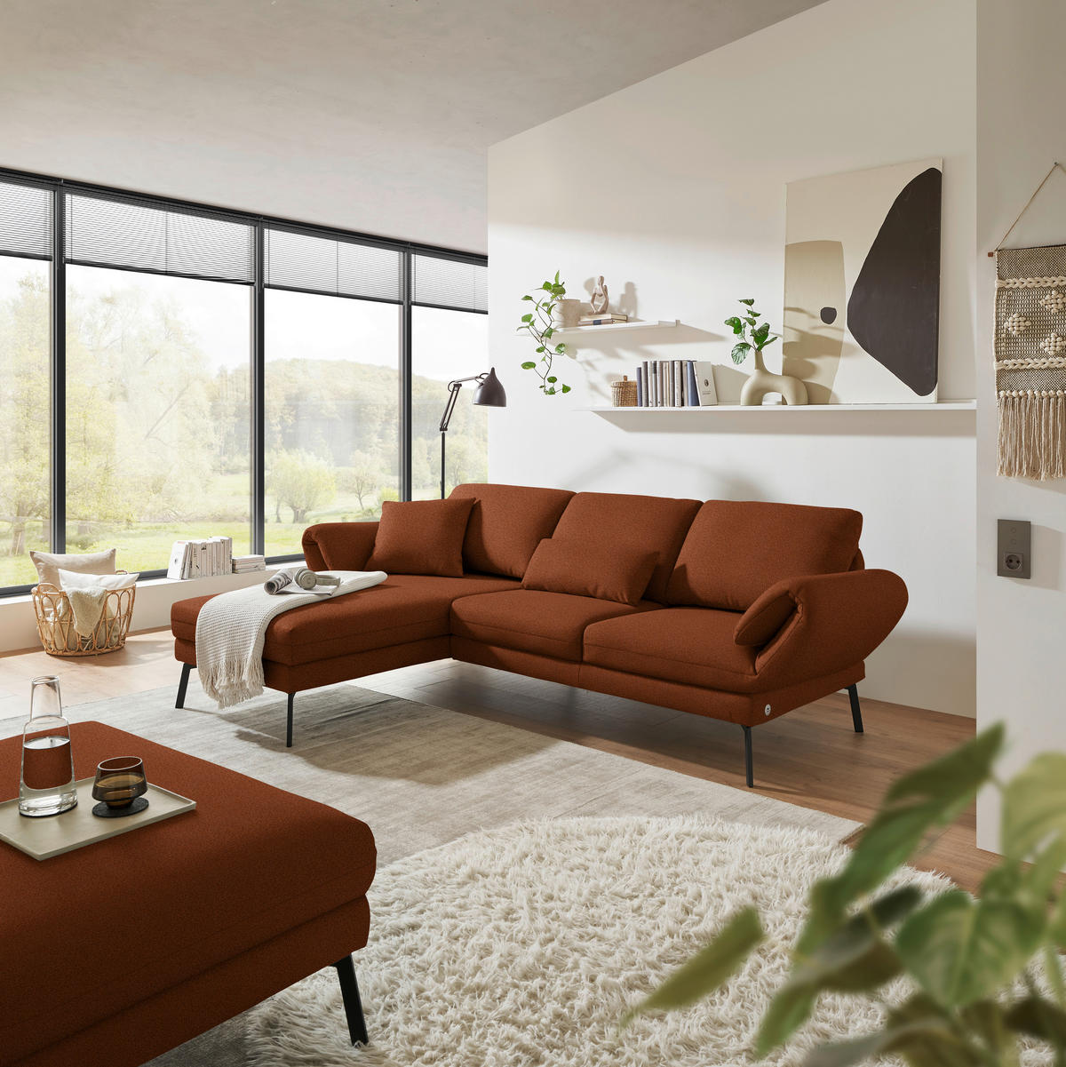 ECKSOFA  in Flachgewebe Kupferfarben  175-224/255-365 cm  - Schwarz/Kupferfarben, Design, Textil/Metall (175-224/255-365cm) - Dieter Knoll