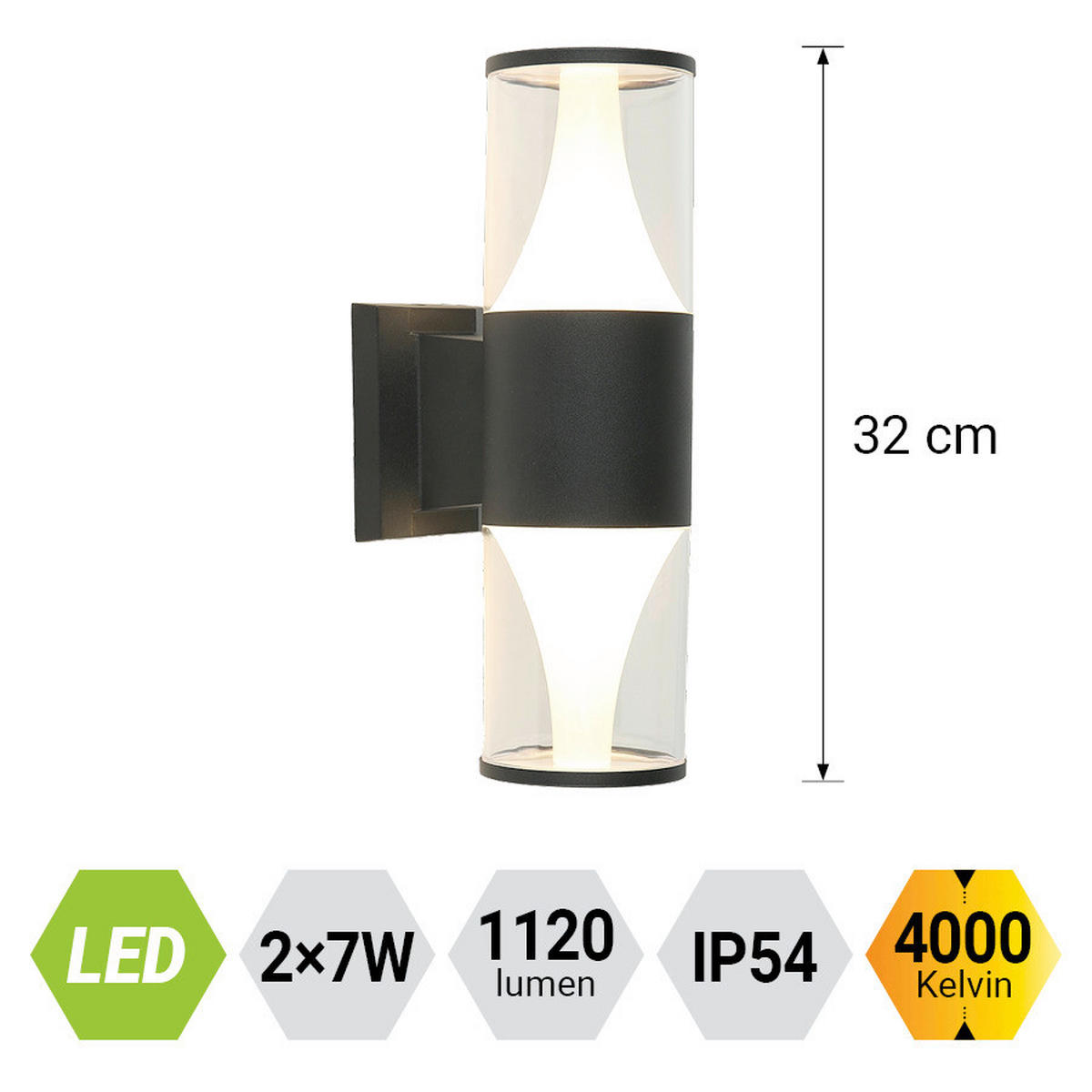 APLICĂ TIP TORțĂ - negru/transparent, Basics, plastic/metal (15/9/32cm)