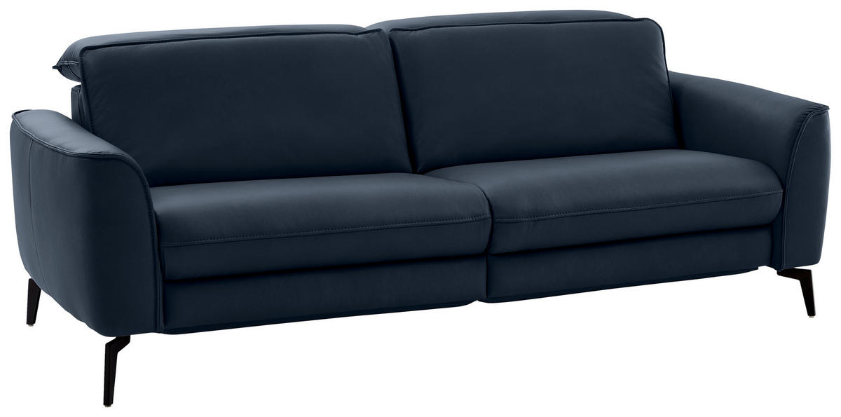 3-SITZER-SOFA in Echtleder Dunkelblau  - Schwarz/Dunkelblau, Natur, Leder/Metall (222/81/110cm) - Valdera