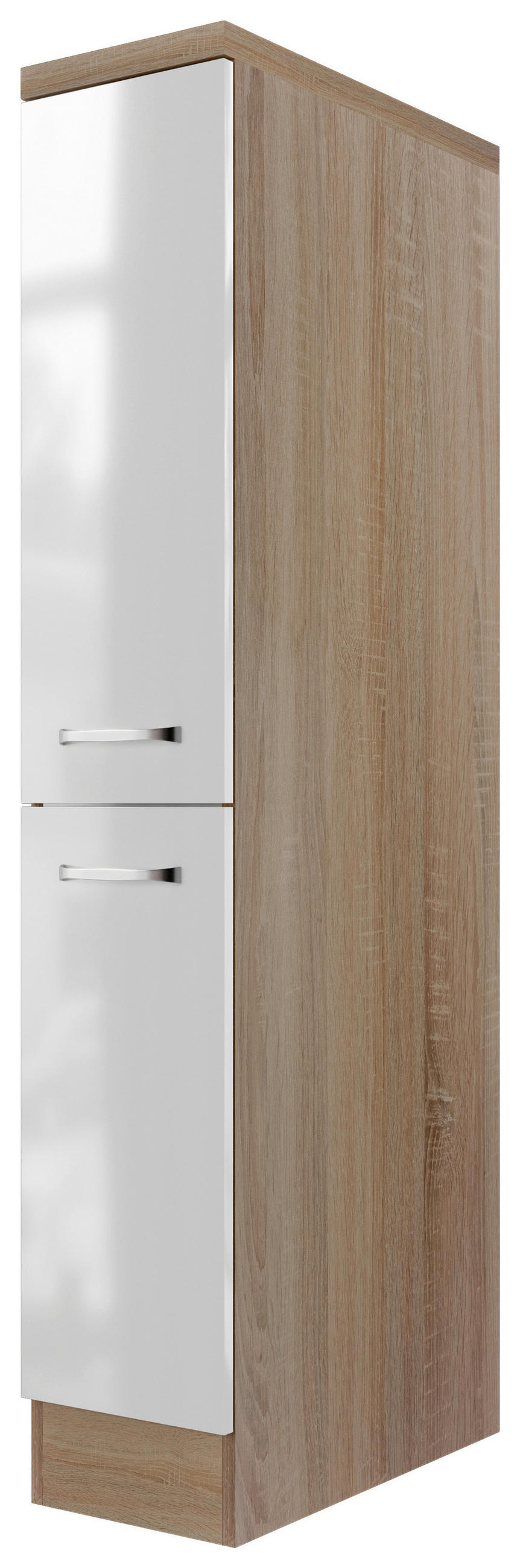 APOTHEKERSCHRANK 30/169,5/60 cm  in Sonoma Eiche, Weiß Hochglanz  - Edelstahlfarben/Weiß Hochglanz, KONVENTIONELL, Holzwerkstoff/Metall (30/169,5/60cm) - FlexWell