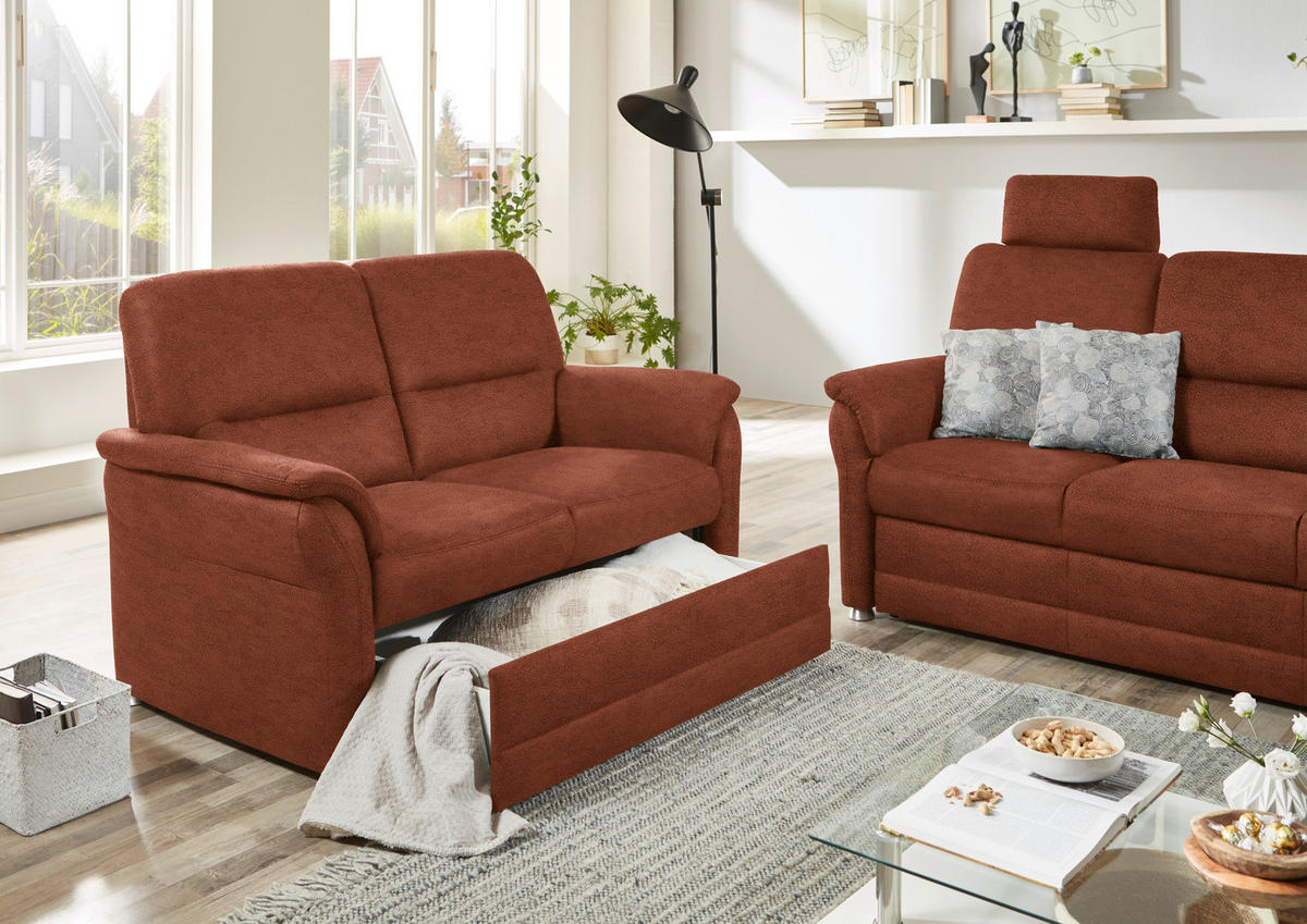 SITZGARNITUR in Mikrofaser Rotbraun  - Rotbraun/Alufarben, Konventionell, Textil/Metall (192/96/89cm) - Beldomo Comfort