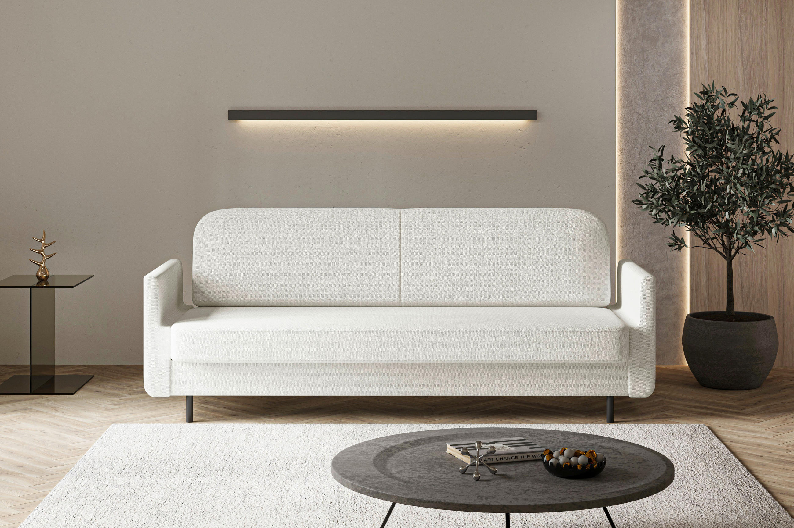 SCHLAFSOFA CLOUDY Creme  inkl. Schlaffunktion, Rücken echt, Stauraum  - Creme, Design, Textil/Metall (221/87/84cm) - MID.YOU