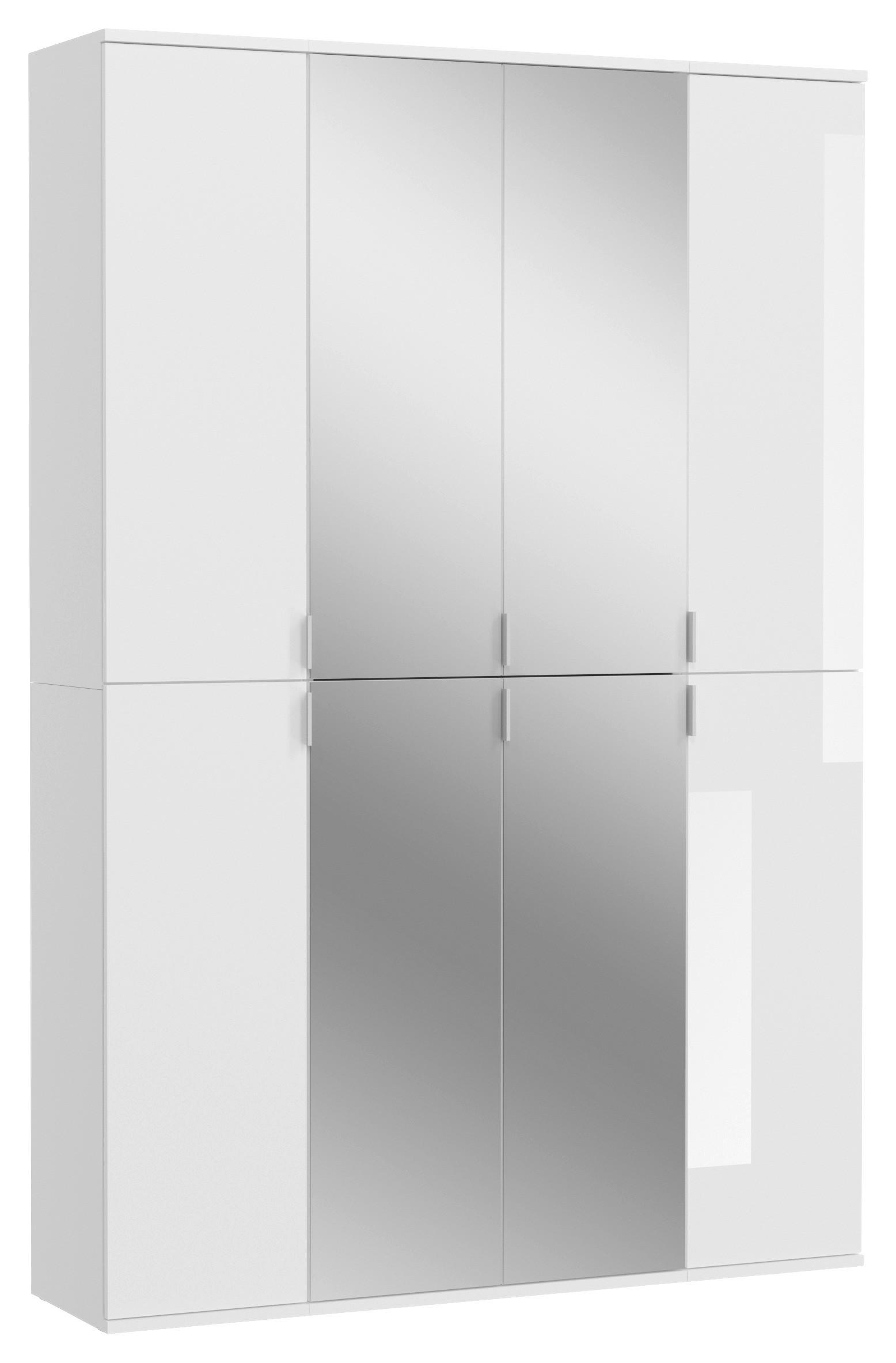 DREHTÜRENSCHRANK 8-türig Weiß  - Chromfarben/Weiß Hochglanz, MODERN, Glas/Holzwerkstoff (121/193/34cm) - MID.YOU