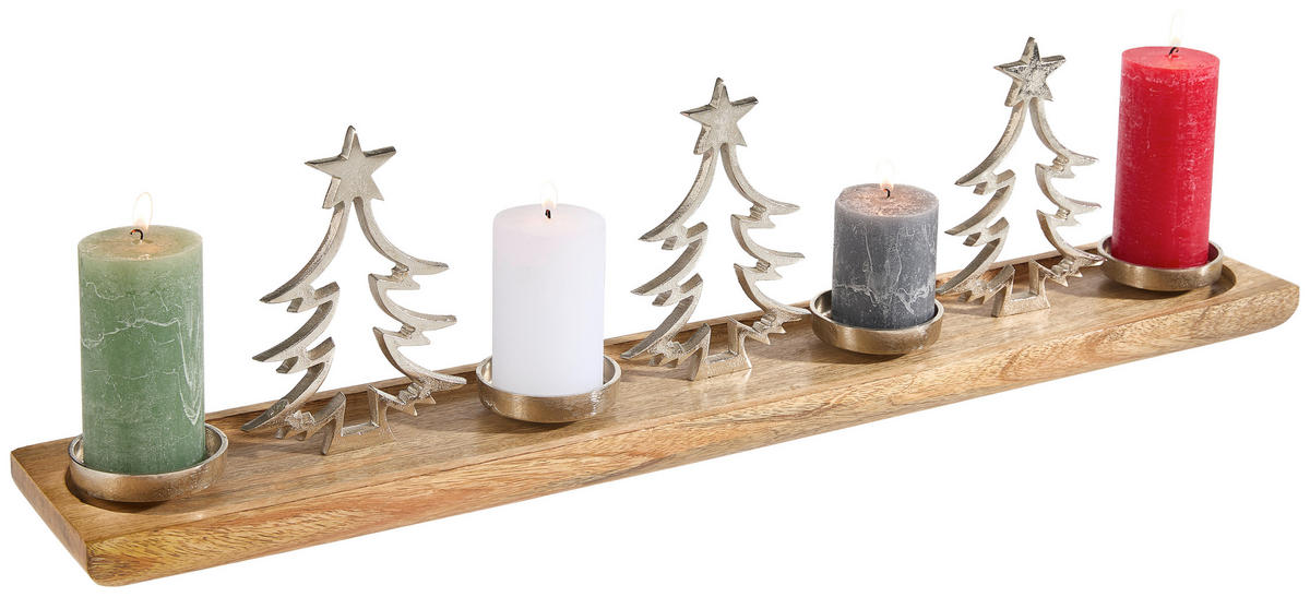 ADVENTSKERZENHALTER  - Silberfarben/Braun, LIFESTYLE, Holz/Metall (76/20/12,5cm) - X-Mas