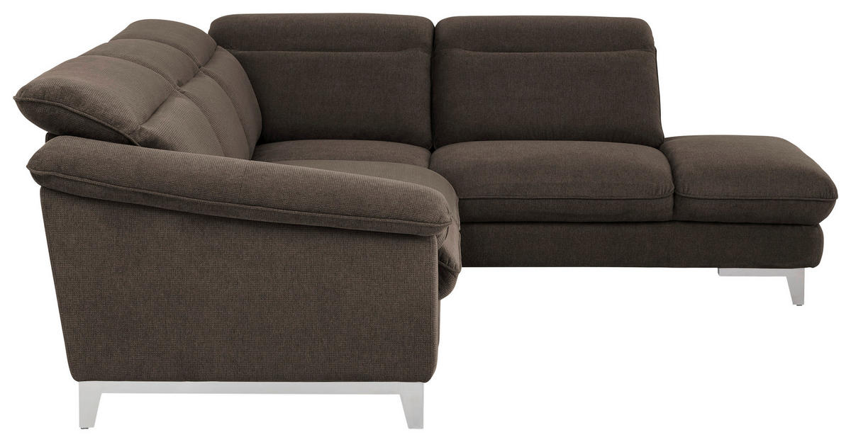 ECKSOFA in Chenille Dunkelbraun  - Chromfarben/Dunkelbraun, Design, Textil/Metall (293/232cm) - Livetastic