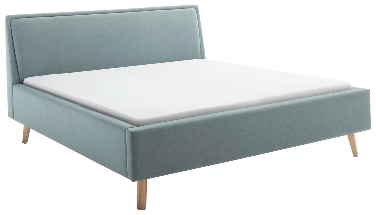 POLSTERBETT Bettkasten, Lattenroste Hellblau 160/200 cm  - Eichefarben/Hellblau, KONVENTIONELL, Holz/Textil (160/200cm) - Livetastic