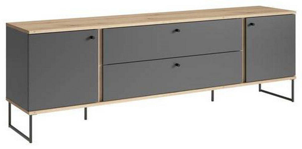 COMODĂ JOASĂ 180/59/38 cm  - culoare lemn stejar/antracit, Basics, plastic/metal (180/59/38cm) - Xora