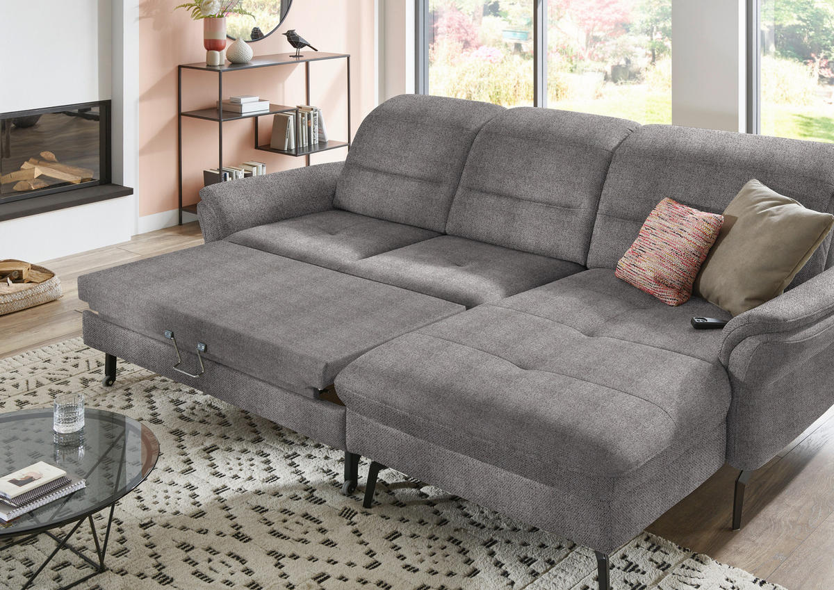 ECKSOFA in Flachgewebe Dunkelbraun  260/181 cm  - Dunkelbraun/Schwarz, KONVENTIONELL, Textil/Metall (260/181cm) - Beldomo Speed