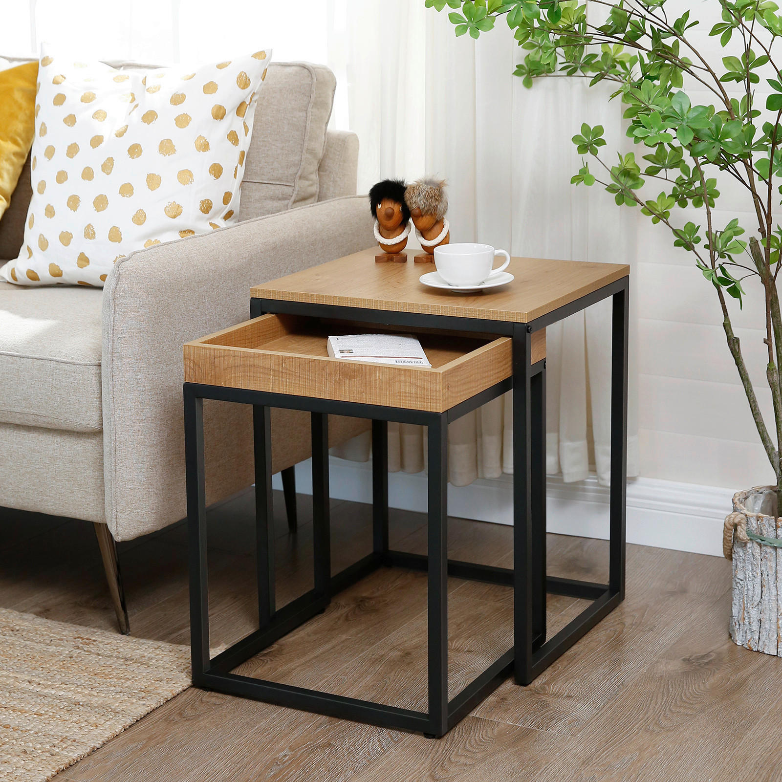 BEISTELLTISCHSET Eichefarben  - Eichefarben, Basics, Holzwerkstoff/Metall (40/38-45/51-55cm) - Boxxx