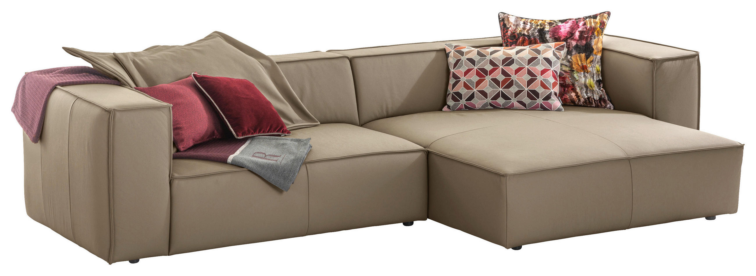 ECKSOFA around the block Braun, Grau Echtleder Rückenkissen, Rücken echt  - Schwarz/Braun, MODERN, Leder/Kunststoff (300/164cm) - Chilliano