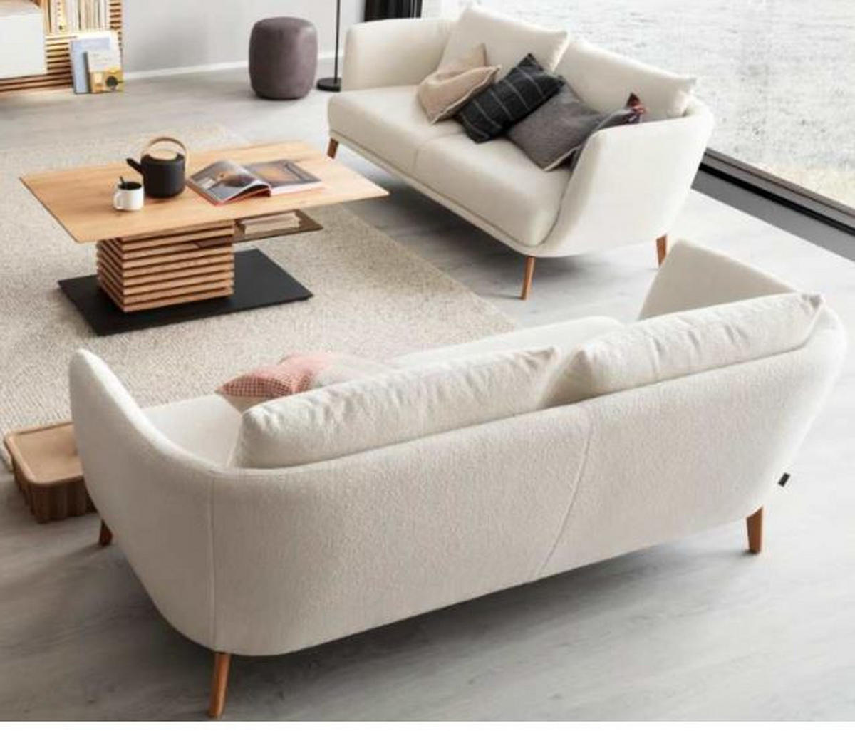 2,5-SITZER in Flachgewebe Weiß  - Eichefarben/Weiß, Design, Holz/Textil (190/71/91cm) - Schöner Wohnen