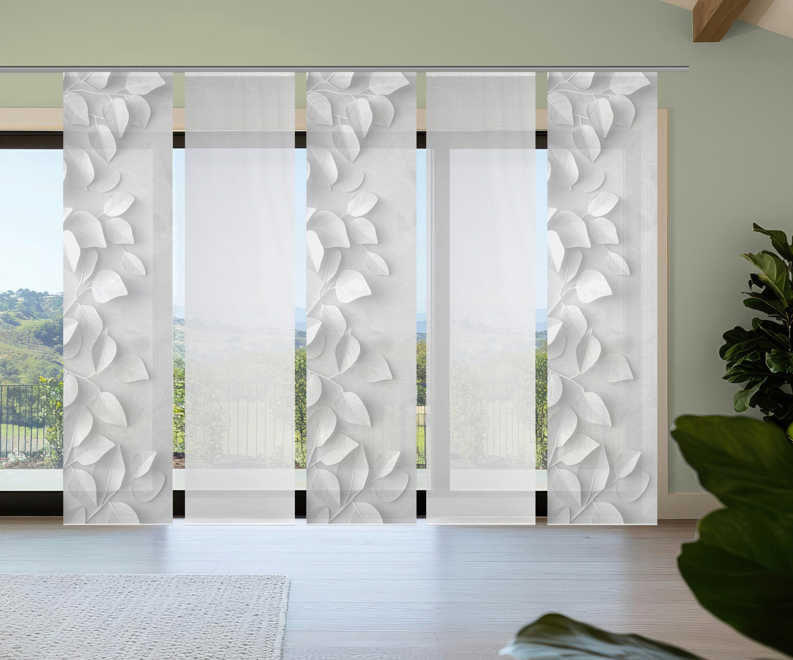 FLÄCHENVORHANG  5 Stück  blickdicht  60/260 cm   - Grau Hochglanz/Weiß, Design, Textil (60/260cm)