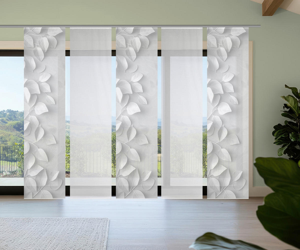 FLÄCHENVORHANG  5 Stück  blickdicht  60/260 cm   - Grau Hochglanz/Weiß, Design, Textil (60/260cm)