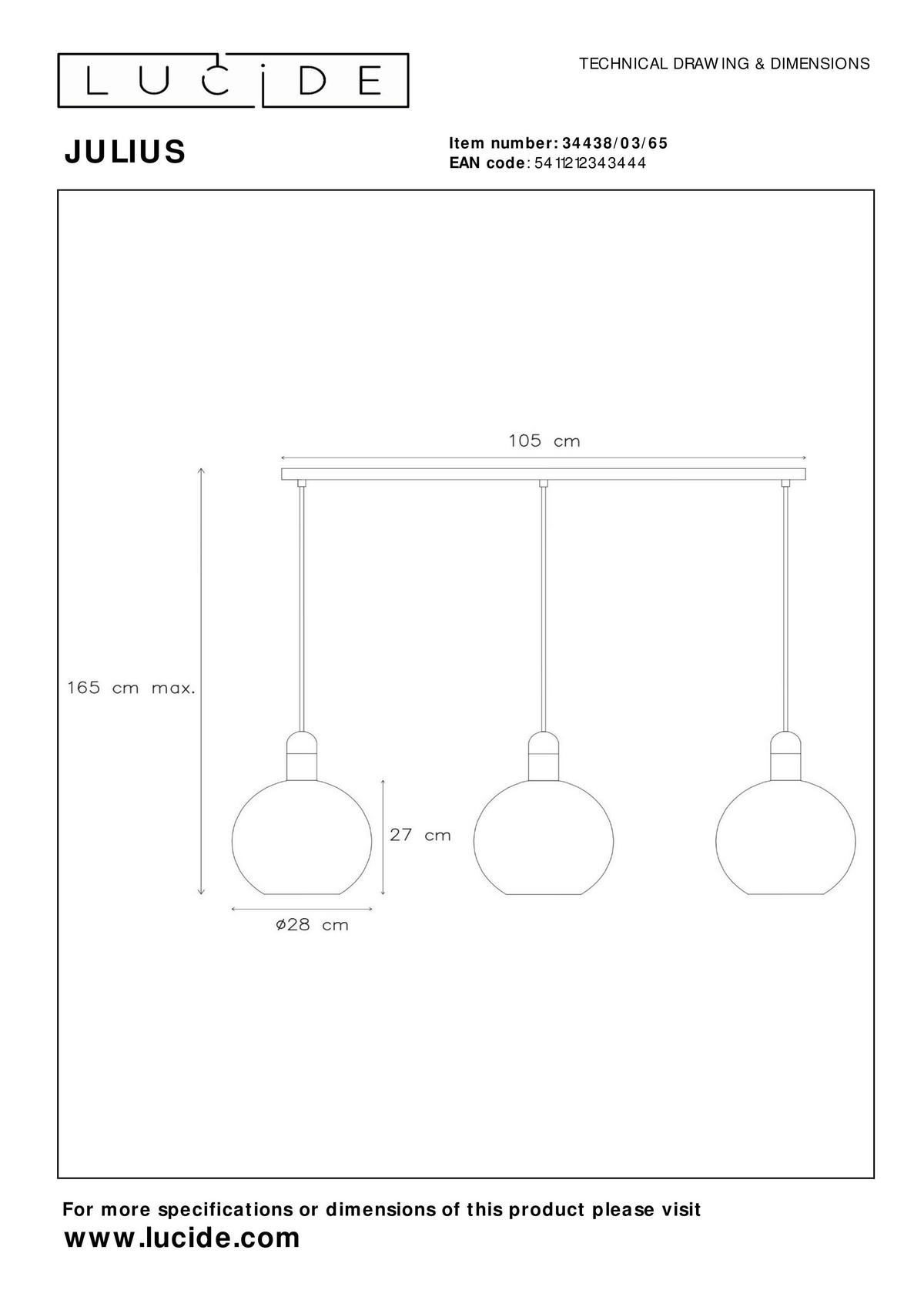 HÄNGELEUCHTE 125/28/165 cm  - Hellgrau, Design, Glas (125/28/165cm) - Lucide