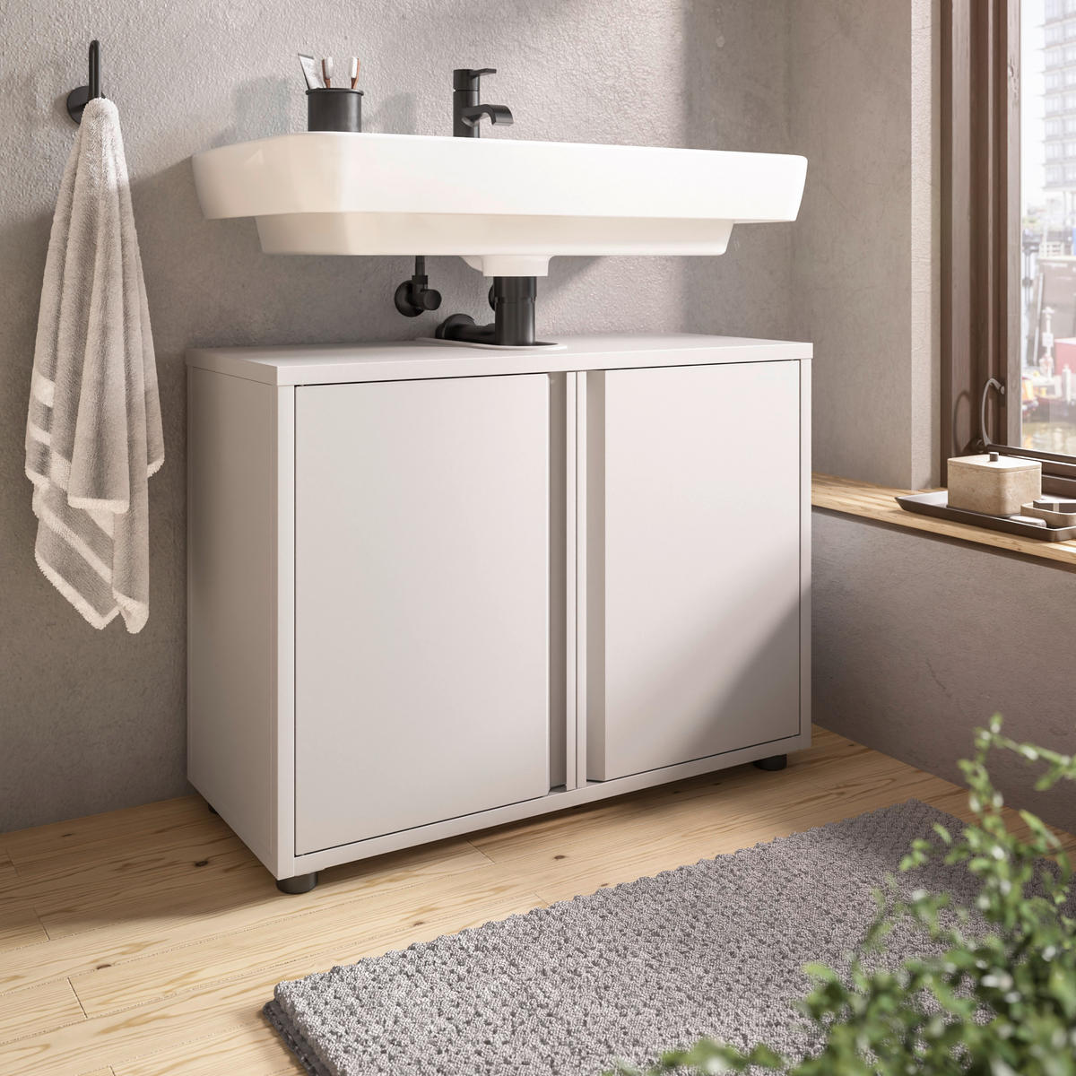 WASCHBECKENUNTERSCHRANK 80/60/33 cm  - Kaschmir/Schwarz, Design, Kunststoff/Metall (80/60/33cm) - home24