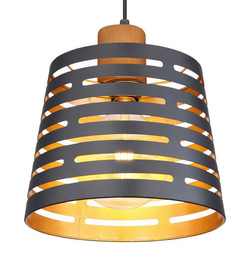 HÄNGLAMPA Ablona 25/120 cm  - svart/guldfärgad, Natur, metall/trä (25/120cm) - Globo