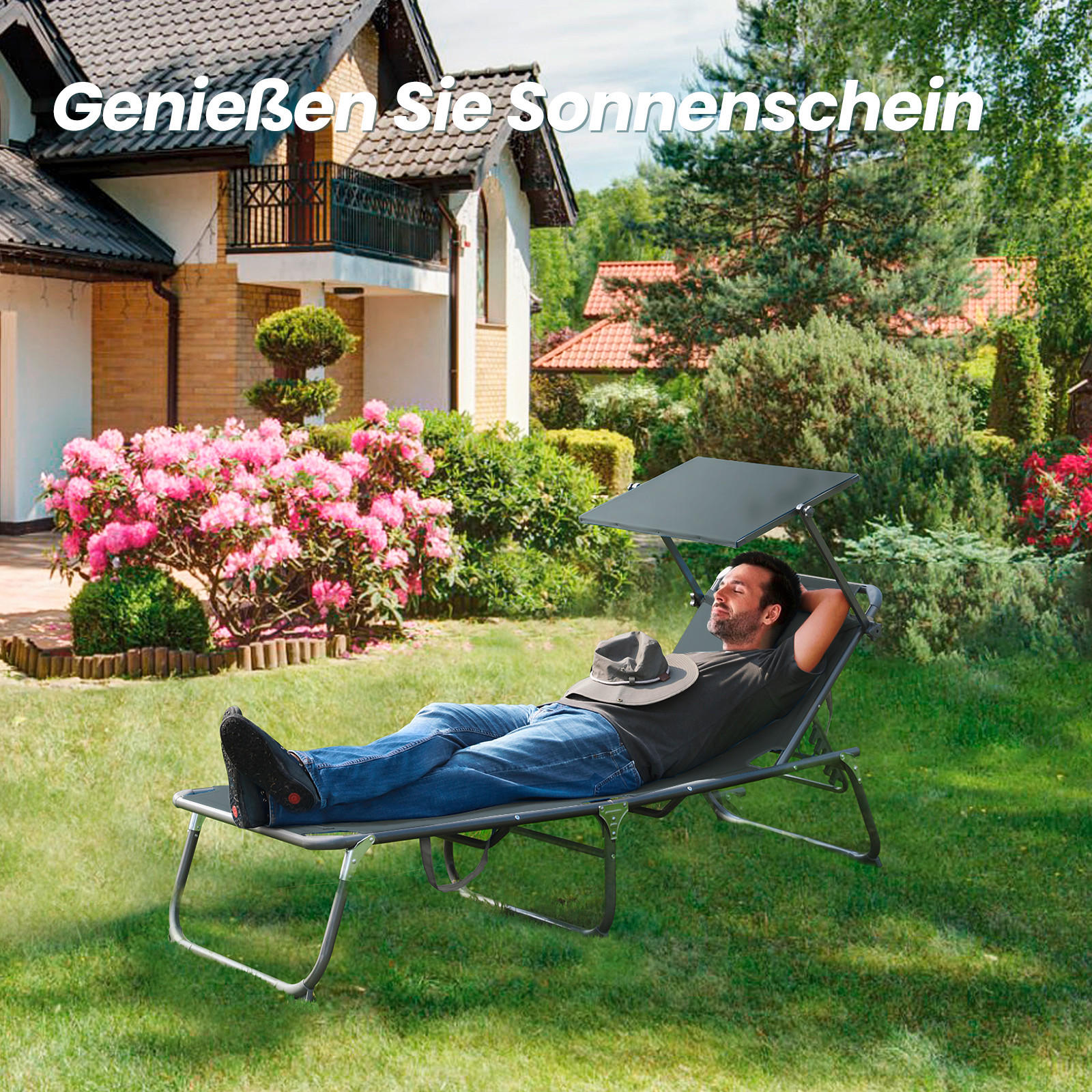 GARTENLIEGE 70/36/200 cm  - Anthrazit/Grau, Basics, Textil/Metall (70/36/200cm) - Modante