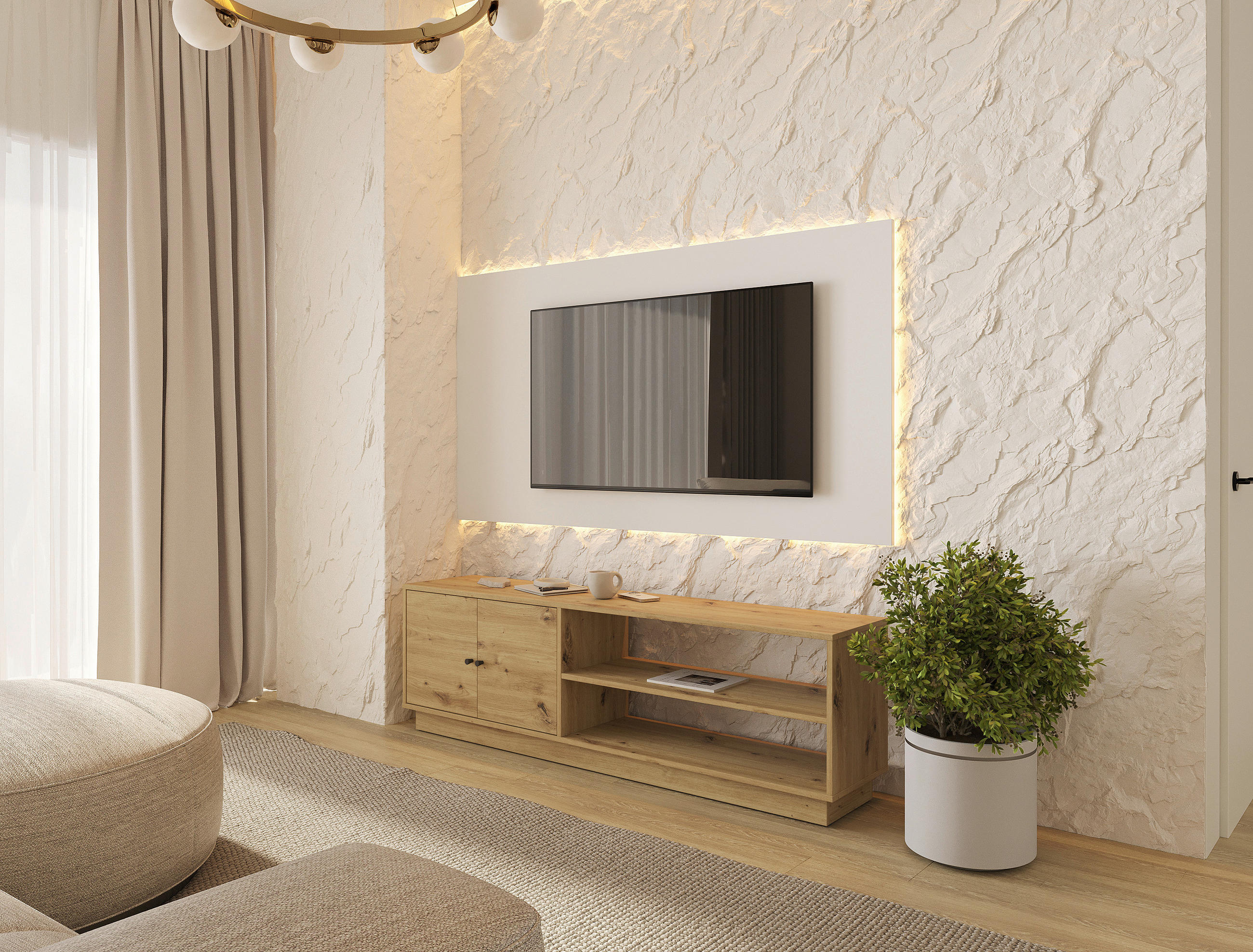 COMODĂ TV 161/50/33,5 cm  - stejar Artisan/antracit, Basics, plastic/material pe bază de lemn (161/50/33,5cm) - Boxxx