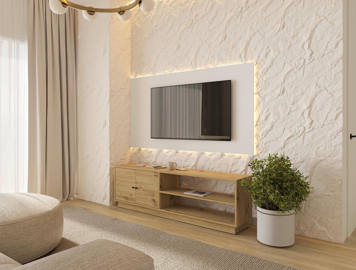 COMODĂ TV 161/50/33,5 cm  - stejar Artisan/antracit, Basics, plastic/material pe bază de lemn (161/50/33,5cm) - Boxxx