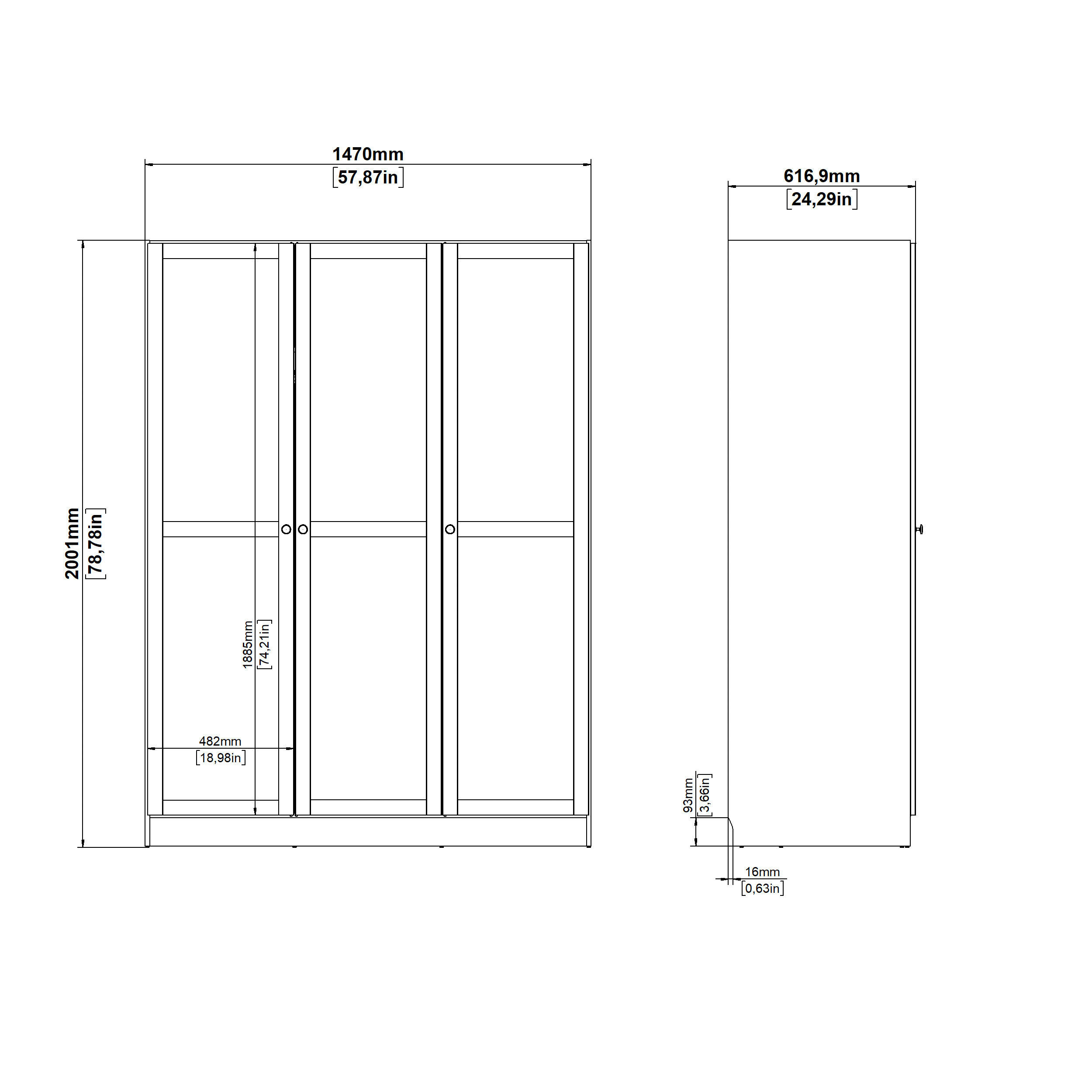 DULAP CU UȘI ROTATIVE alb  - argintiu/alb, Modern, metal/material pe bază de lemn (147/200/61,7cm) - MID.YOU
